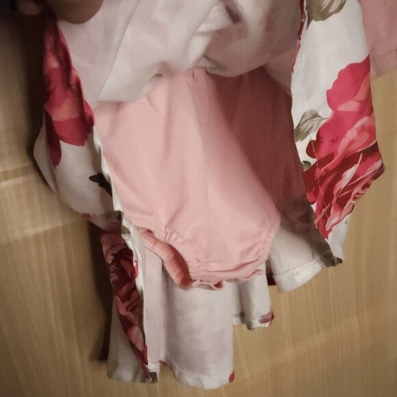 Baby Girls Pink Floral Mixed Material Dress 7-12 Months - Picture 5 of 8